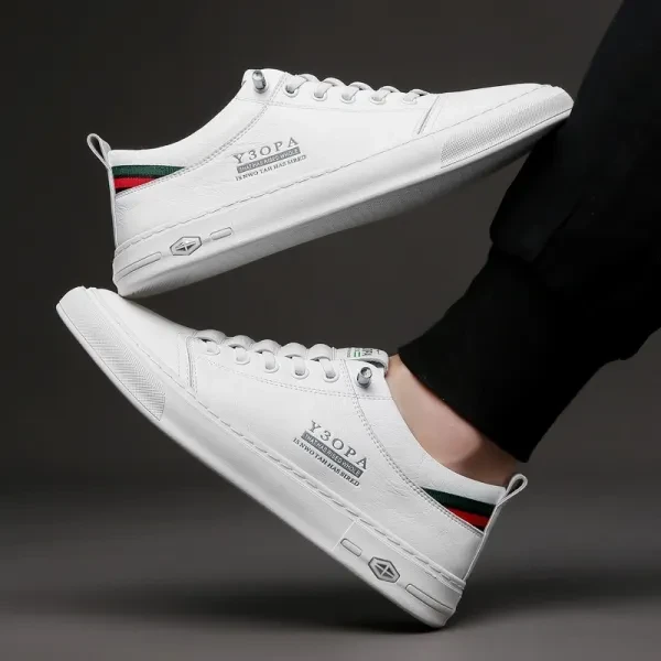 Letters Pattern Plain White Men Flat Shoes PU Leather Lace Closure Soft Bottom C