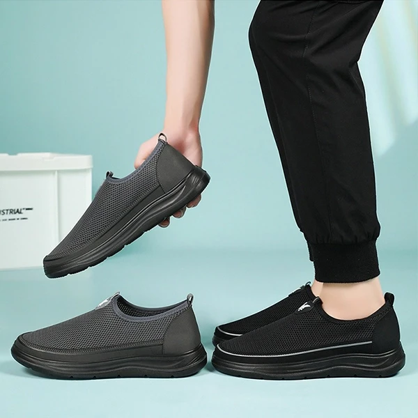 Breathable Mesh Panel Casual Flat Shoes For Men Slip On Soft Bottom Casual Walki