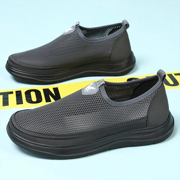 Breathable Mesh Panel Casual Flat Shoes For Men Slip On Soft Bottom Casual Walki