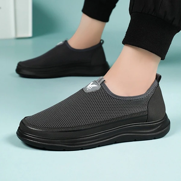 Breathable Mesh Panel Casual Flat Shoes For Men Slip On Soft Bottom Casual Walki