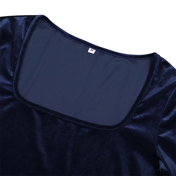 Blue Velvet Square Neck Ruched Cocktail Party Dress for Women