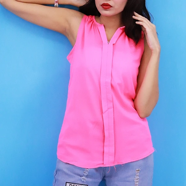 Hot Pink Sleeveless Cocktail Blouse - Elegant and Stylish Women's Casual