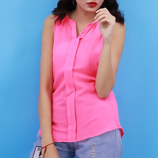 Hot Pink Sleeveless Cocktail Blouse - Elegant and Stylish Women's Casual