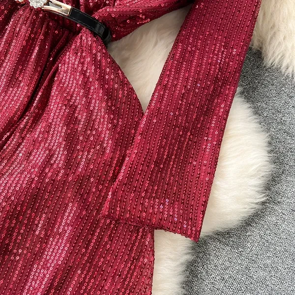 Trendy Golden Color V Neck Long Sleeves Dual Layered Maxi Women Designer Dress