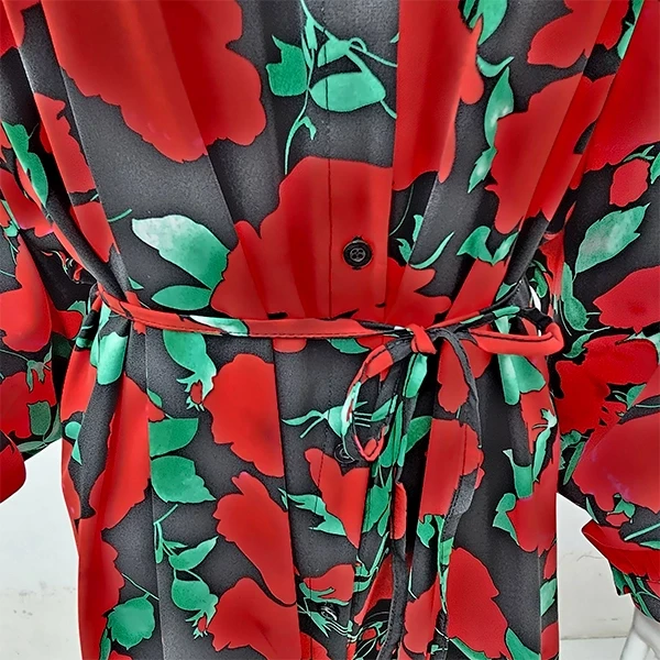 Retro Floral Printed Stand Collar Full Sleeves Split Design Long Maxi DORBE Abay