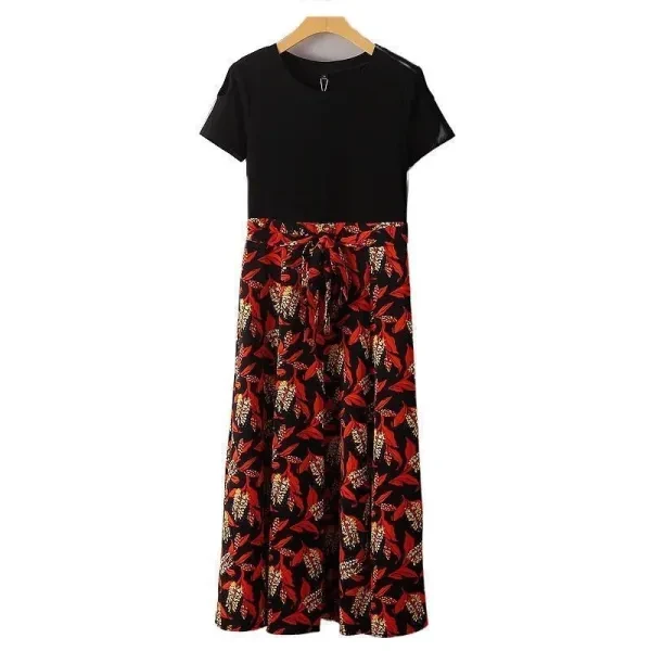 Floral Print V Neck Short Sleeves Women Fashionable A-Line Maxi Long Dress