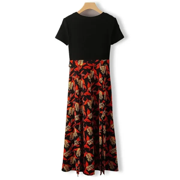 Floral Print V Neck Short Sleeves Women Fashionable A-Line Maxi Long Dress