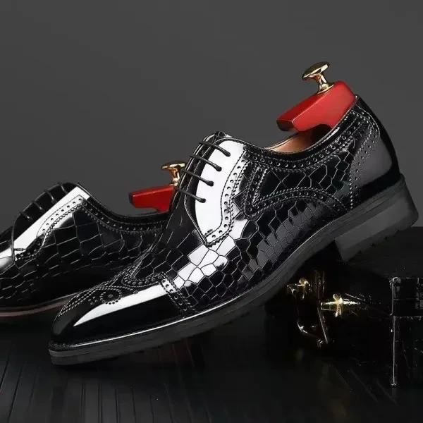 Premium Black Faux Leather Boots-Men Snake Pattern Formal