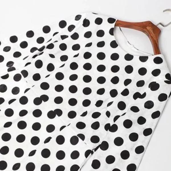 Polka Dot Dress Round Neck Full Sleeves Mermaid Hem Maxi Dress - White Color