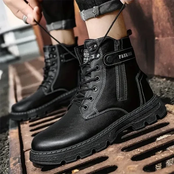 Men's Trendy Black PU Leather Ankle Boots for Parties & Outdoors