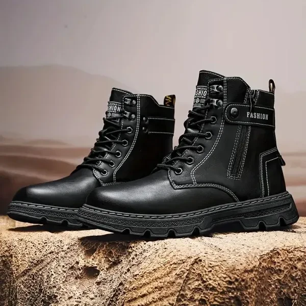 Men's Trendy Black PU Leather Ankle Boots for Parties & Outdoors