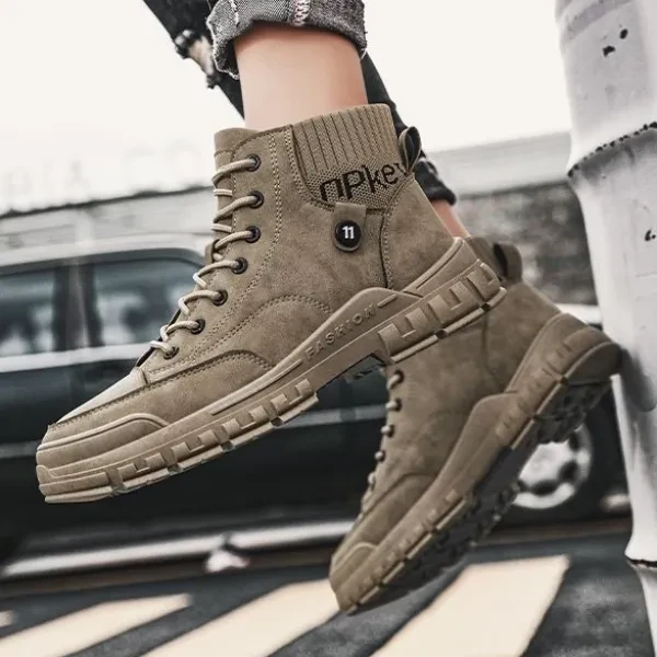 Men's Lace Closure Ankle Boots - Non Slip Almond Toe - Soft Sole - Outdoor Activ