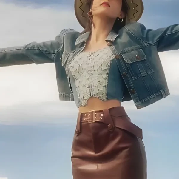 Collar Neck Denim Jacket, Ladies Fashion Overcoat, Button Full Sleeves Casual We