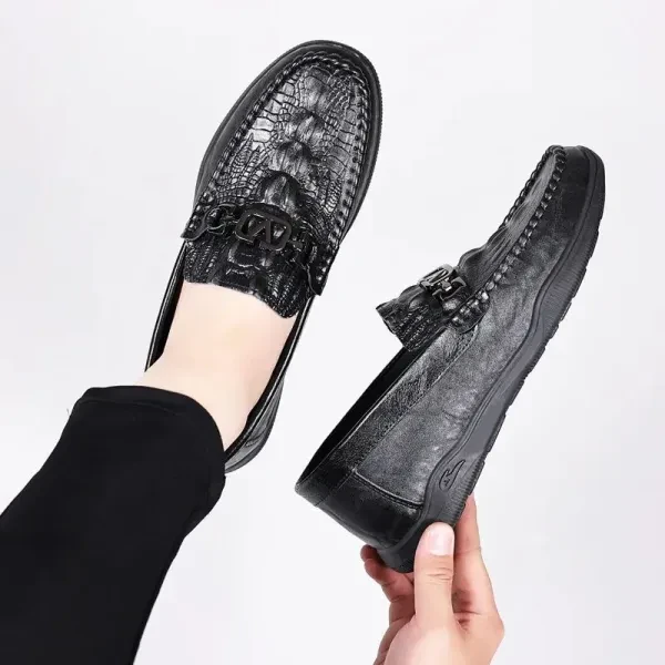 Crocodile Slip-On Loafers Men's Formal Shoes (Synthetic Leather Almond Toe Flat