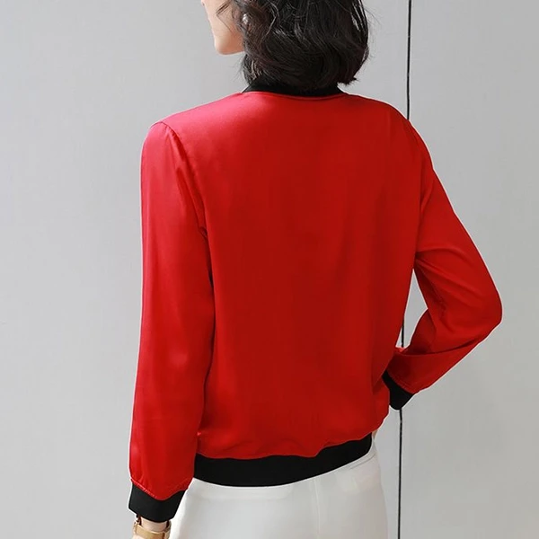 Red Stand Collar Jacket with Quarter Sleeves - Stylish Women's Windbreaker (Slim