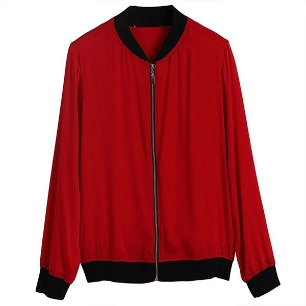 Red Stand Collar Jacket with Quarter Sleeves - Stylish Women's Windbreaker (Slim