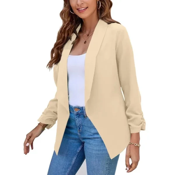 Plain Apricot Long Sleeve Lapel Neck Formal Office Wear Open Style Outerwear Wom