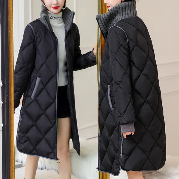 Quilted Design Stand Collar Zip Closure Women Outerwear Winter Coat Puffer Style