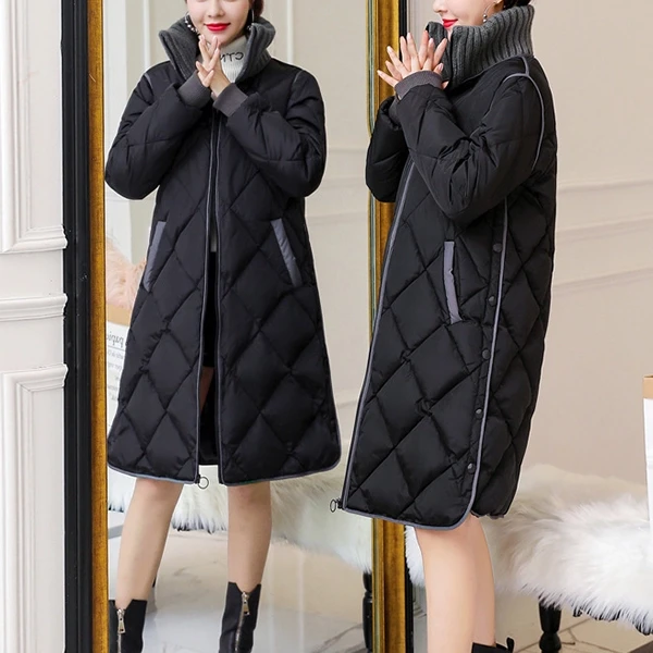 Quilted Design Stand Collar Zip Closure Women Outerwear Winter Coat Puffer Style