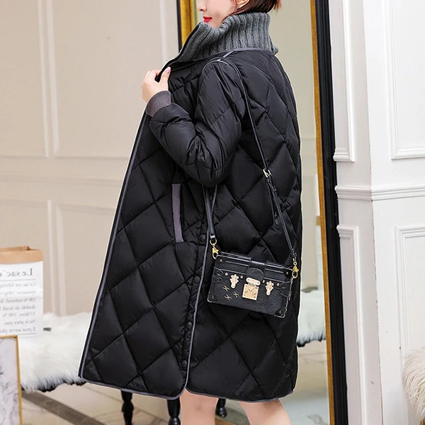 Quilted Design Stand Collar Zip Closure Women Outerwear Winter Coat Puffer Style