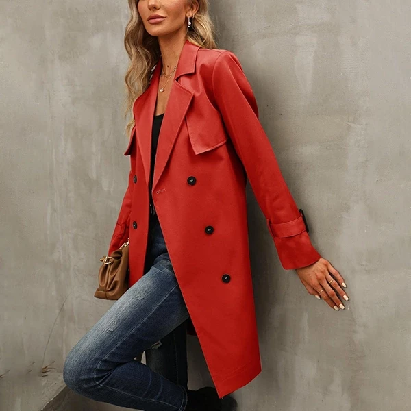 Lapel Neck Full Sleeves Office Formal Wear Button Closure Trench Coat Women Belt