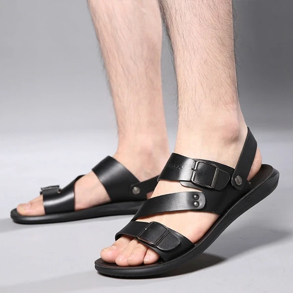 Fashionable Synthetic Leather Men Sandals Slip On Convertible Slippers Buckle De