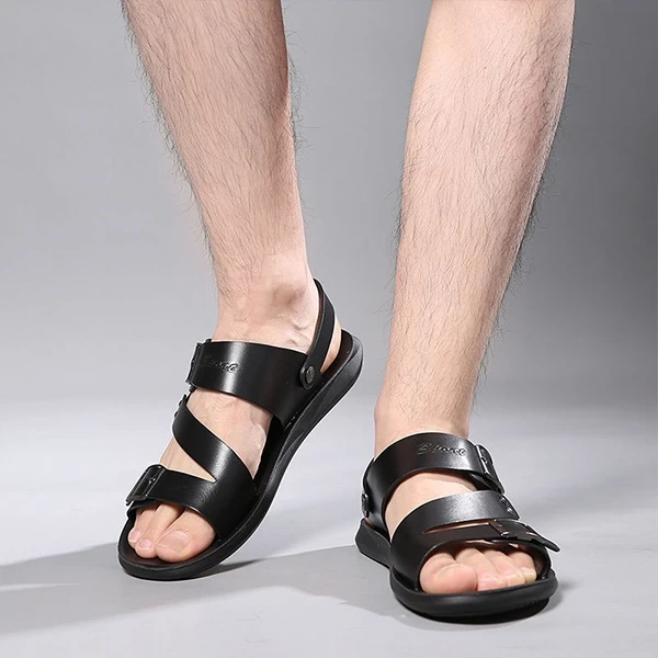 Fashionable Synthetic Leather Men Sandals Slip On Convertible Slippers Buckle De