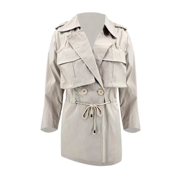 Stand Collar Ladies Winter Trench Coat w/ Multi Buckle Design