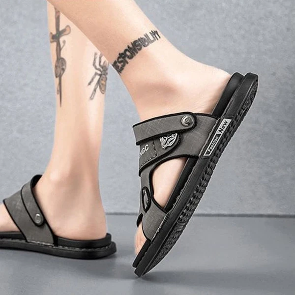 Men's Slip-On Casual Sandals PU Leather Non-Slip Sole Stylish Print