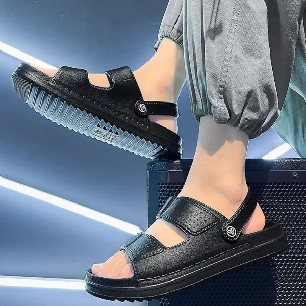 Comfy Open Toe Men's Black Sandals with Strap - Non Slip Indoor Outdoor Footwear