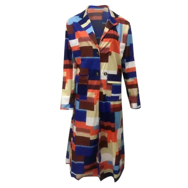 Plaid Hooded Trench Coat with Buckle Closure - Orange