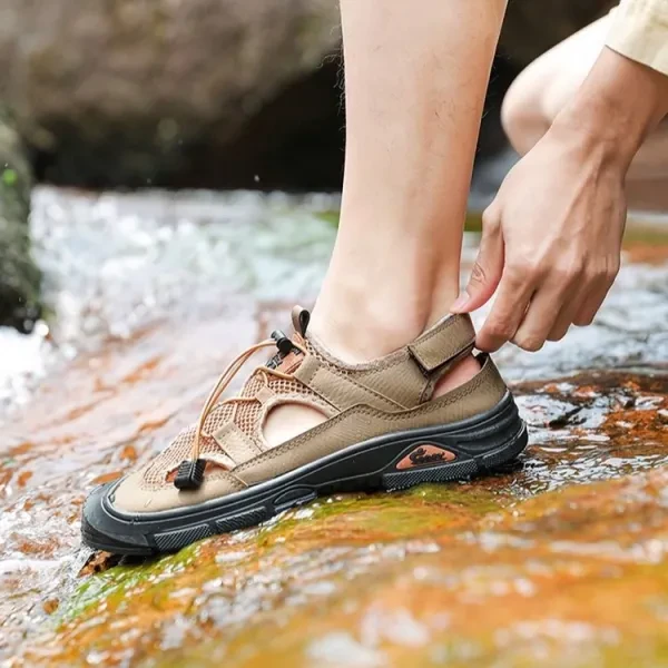 Breathable Khaki Sandals with Velcro Closure - Perfect for Men's Fashion and Out