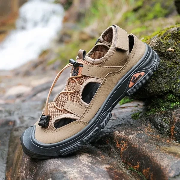 Breathable Khaki Sandals with Velcro Closure - Perfect for Men's Fashion and Out