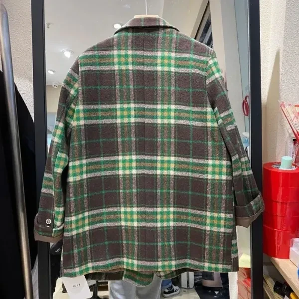 Plaid Lapel Neck Women's Blazer - Stylish Double Breasted Coat for Casual Outfit