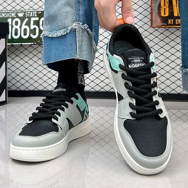 Multi Tone Design Breathable Men Fashion Skate Sneakers Lace Up Round Toe Soft S