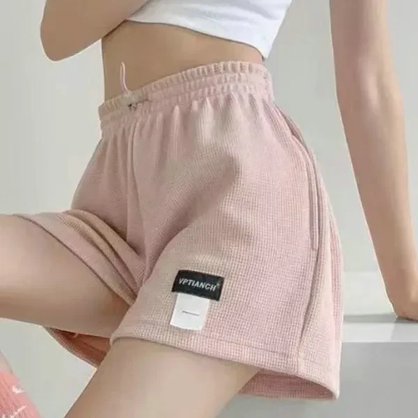 Pink Ribbed Athletic Shorts - Stay Active & Stylish High Waist Sports Shorts (Wo