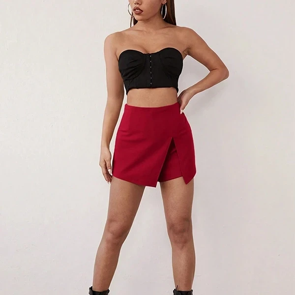 Fashionable Black Split Design Shorts For Women, Asymmetric High-Quality Skirt D