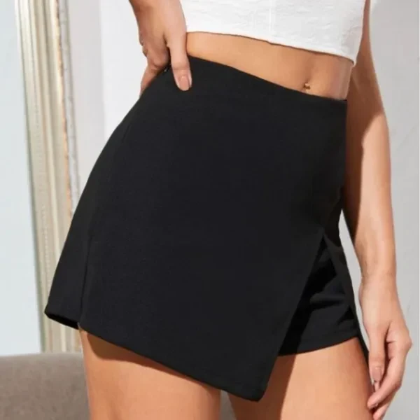 Fashionable Black Split Design Shorts For Women, Asymmetric High-Quality Skirt D