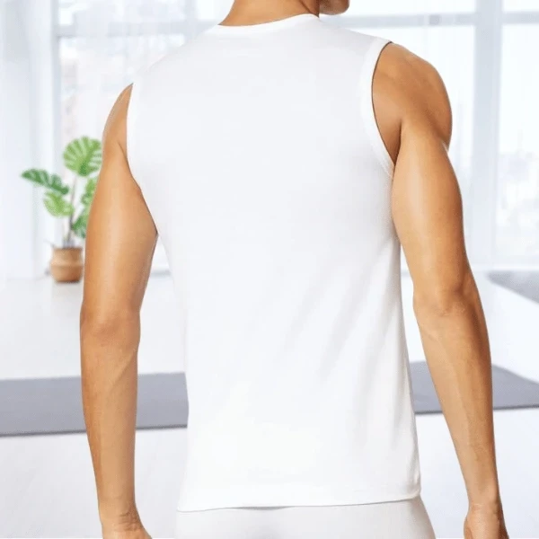 Summer Men's Fitness Breathable White Sweat Vest - Heavy Cotton, Sleeveless, Tre