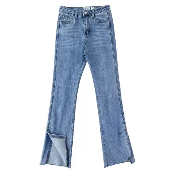 Blue Denim Button Jeans for Women - Straight Fit Full-Length Pant