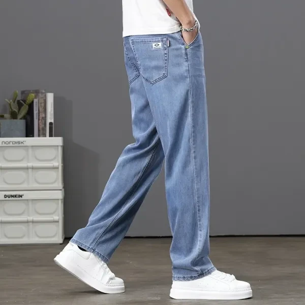 Denim High Waist Button-Up Premium Material Men Casual Wear Straight Style Pants