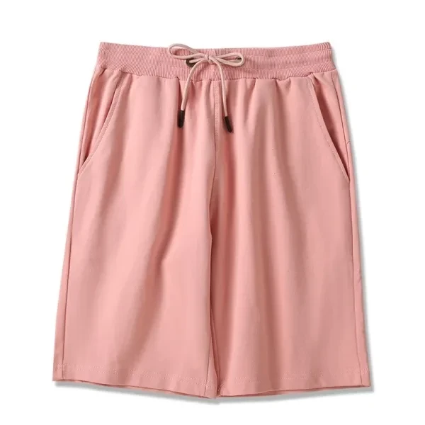 Pink Color Elastic Waist Drawstring Closure Casual Wear Joggers Cotton Shorts Fo