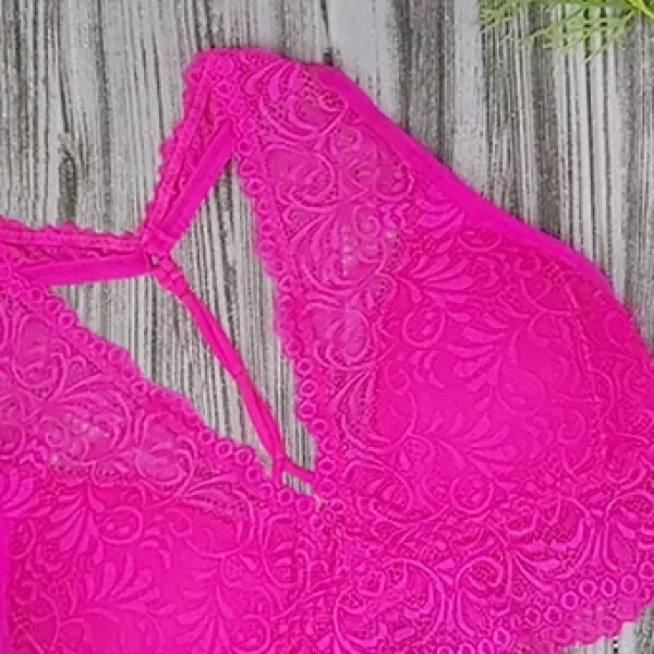Hot Pink Lace Floral Bra | Full Coverage Crop Top | Gym Yoga Shapewear | Women's