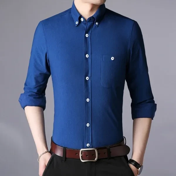 Solid Color Long Sleeve Men Fit Shirt With Chest Pocket, Comfortable Men Busines