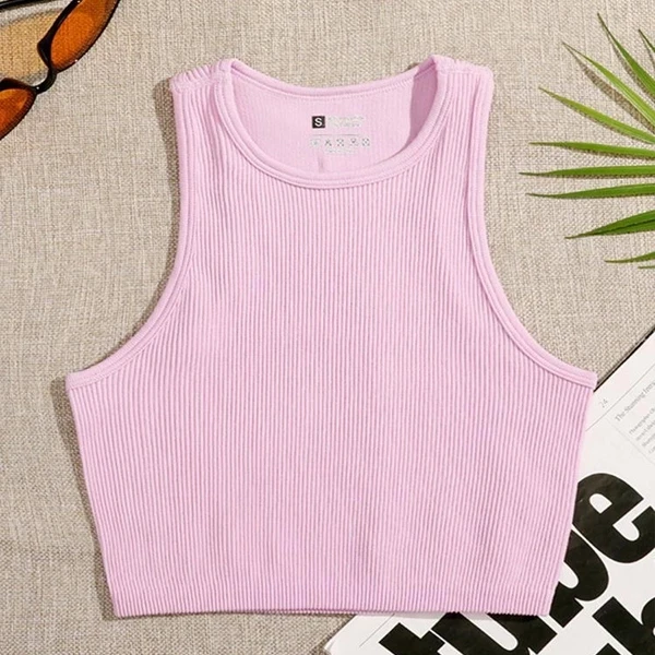 Pink Sleeveless Crop Top Women's Tank Blouse for Summer Yoga