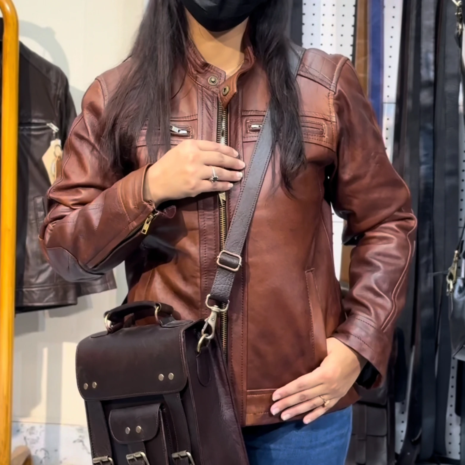 BIKER Leather Jacket – TERRY BROWN – Lamb skin – Soft and Light – GR