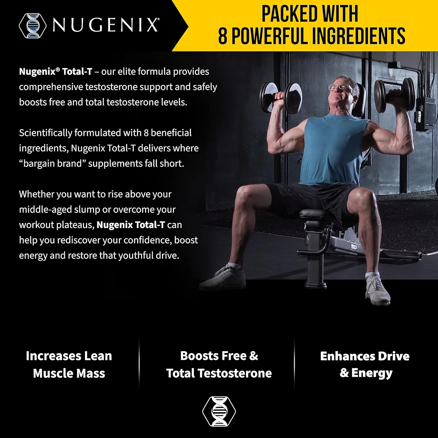 Nugenix Total-T, Free and Total Testosterone Booster Supplement for Men, 90 Coun