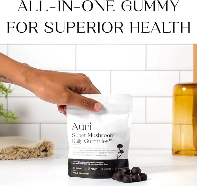 Auri Super Mushroom Gummies - All-in-One Daily Supplement Gummy - 12 Mushroom Bl
