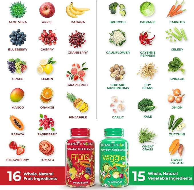 Balance of Nature Fruits and Veggies - Whole Food Supplement with Superfood for