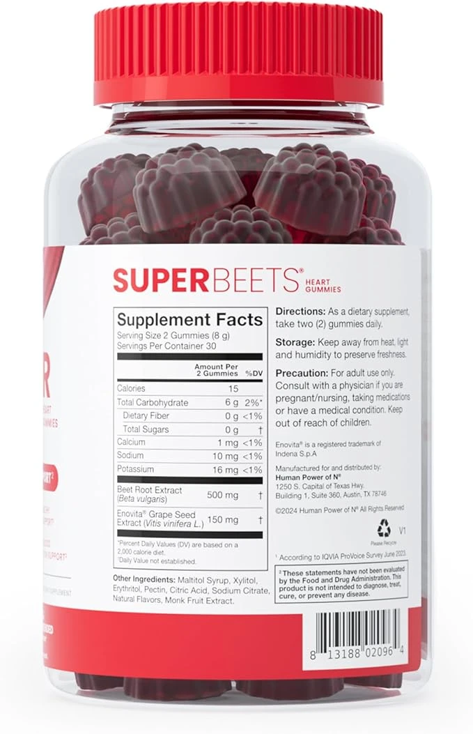 humanN SuperBeets Sugar-Free Nitric Oxide Circulation Gummies - Blood Pressure S